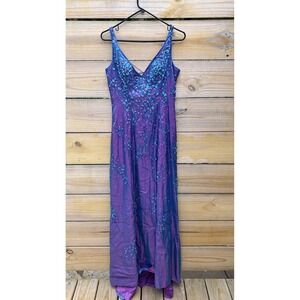 Alyce Designs Vintage 90s Iridescent Purple Beaded Corset Back Prom Gown Size 8
